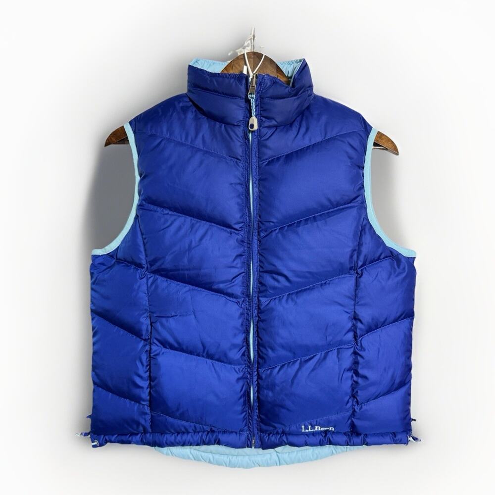 L.L.Bean Royal & Light Blue Reversible Goose Down Puffer Vest – Women’s Small - Picture 2 of 10